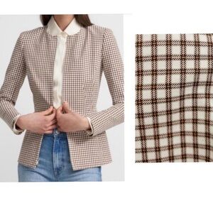 Theory Sculpture Blazer - Brown and Cream Grid Stretch Cotton